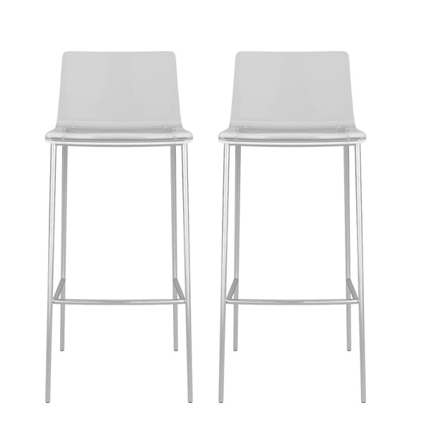 Homeroots Set Of Two 30" Clear And Silver Plastic Low Back Bar Height Bar Chairs   400628