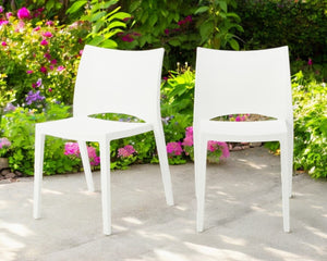 HomeRoots Set of Two Modern White Heavy-Duty Outdoor Stacking Chairs for Stylish Dining & Relaxation 400640