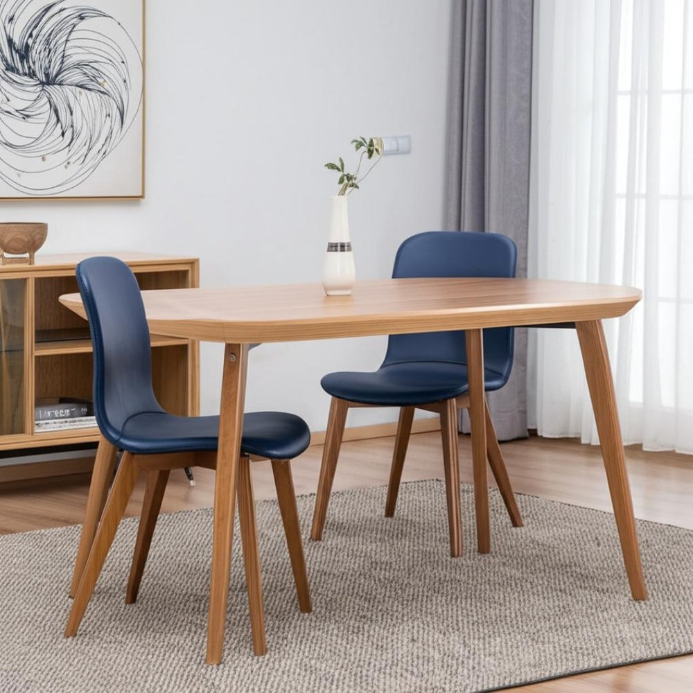 HomeRoots Set of Two Upholstered Leather Dining Chairs in Blue and Brown – Stylish Accent Seating for Any Room 400644