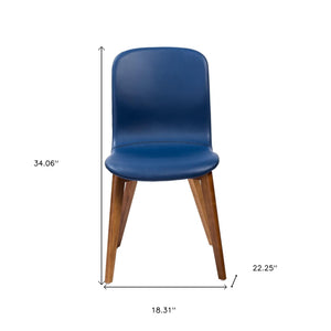 Homeroots Set Of Two Blue Faux Leather And Walnut Dining Or Side Chairs  Wood 400644