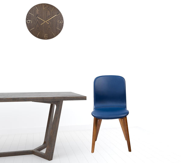 Homeroots Set Of Two Blue Faux Leather And Walnut Dining Or Side Chairs  Wood 400644