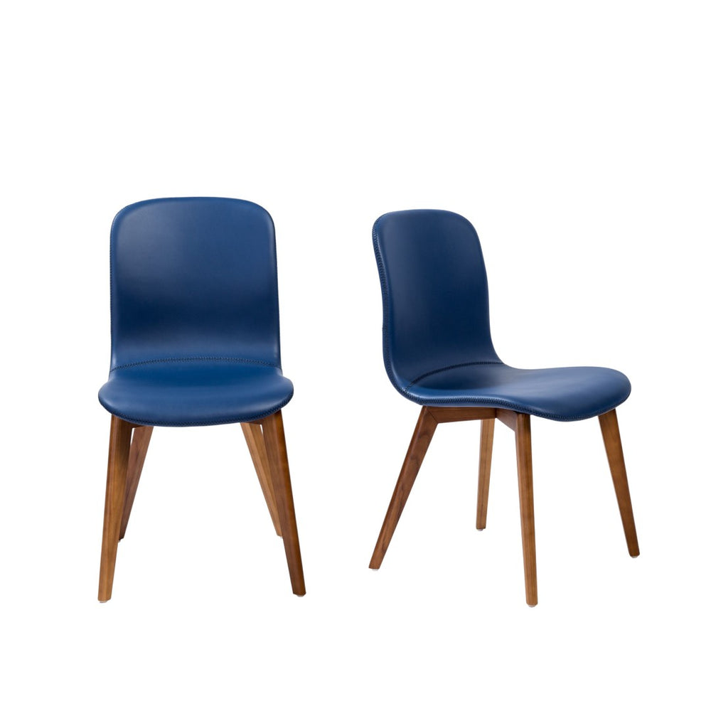 HomeRoots Set of Two Upholstered Leather Dining Chairs in Blue and Brown – Stylish Accent Seating for Any Room 400644