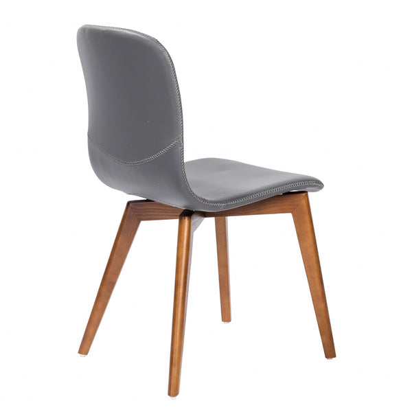 Homeroots Set Of Two Gray Faux Leather And Walnut Dining Or Side Chairs   400645