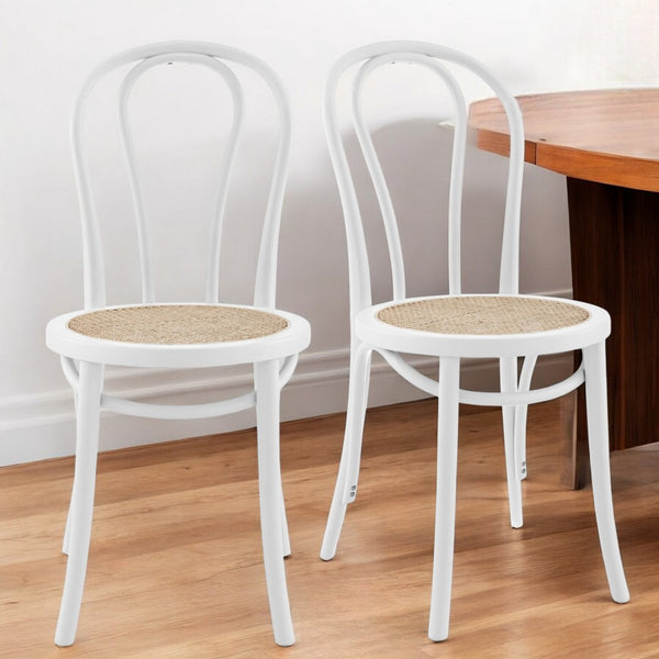 HomeRoots Set of Two Vintage-Style White Cane Dining Chairs for Timeless Charm & Comfort in Any Space 400647