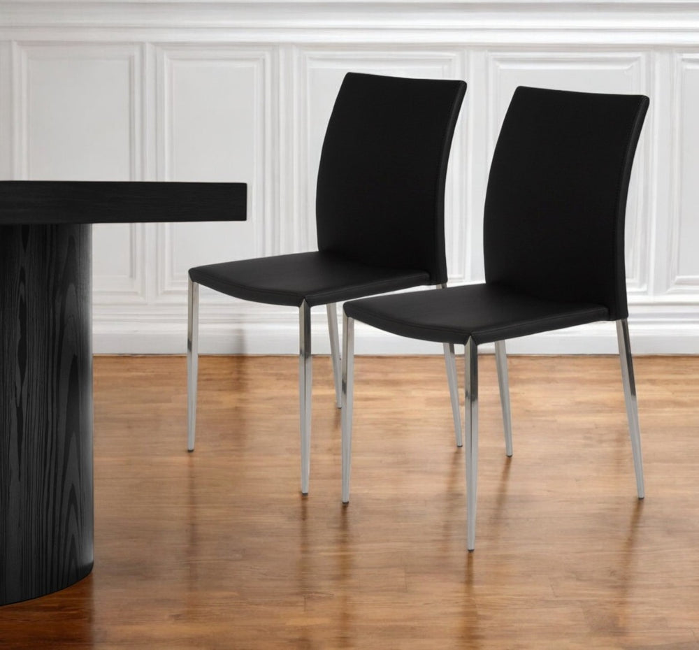 HomeRoots Set of Two Stylish Black and Silver Upholstered Faux Leather Side Chairs for Modern Spaces 400651