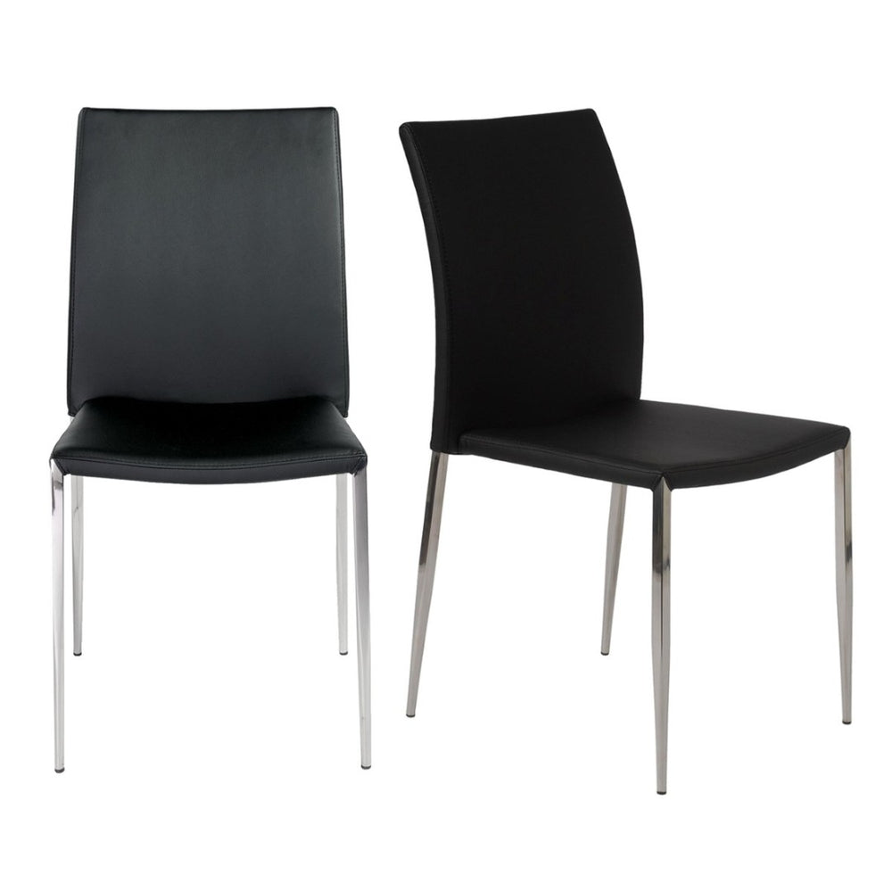 HomeRoots Set of Two Stylish Black and Silver Upholstered Faux Leather Side Chairs for Modern Spaces 400651