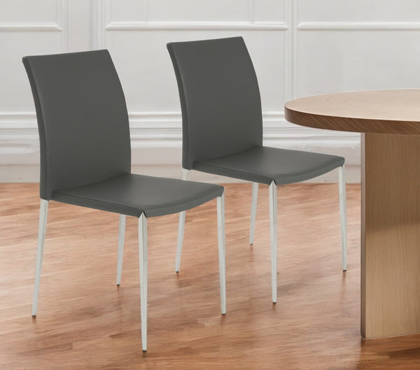 Homeroots Set Of Two Gray Faux Faux Leather Steel Stacking Chairs  Metal 400652