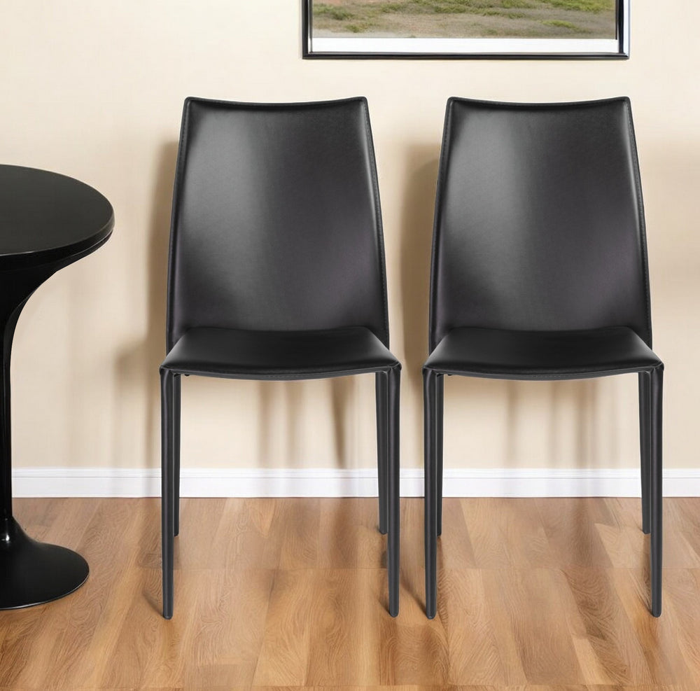 Homeroots Set Of Two Black Upholstered Faux Leather Dining Side Chairs  Metal 400654