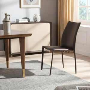 HomeRoots Set of Two Stylish Brown Upholstered Leather Dining Chairs – Modern, Stackable, and Versatile Seating! 400655