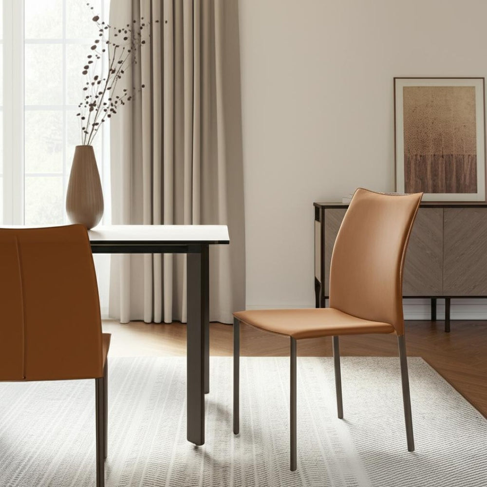 HomeRoots Set of Two Terra Cotta Leather Dining Chairs for Modern Comfort, Versatile Style & Easy Storage 400656