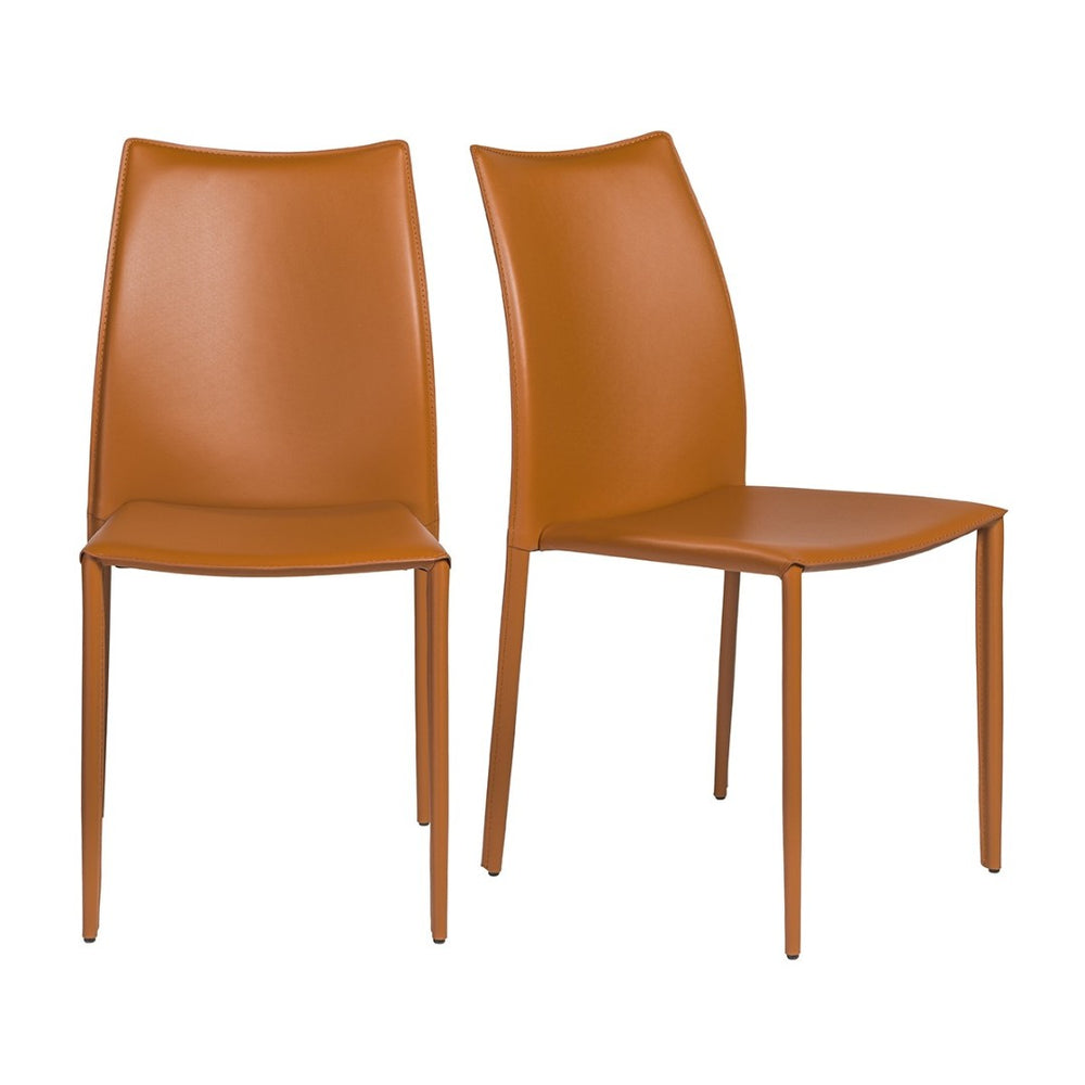 HomeRoots Set of Two Terra Cotta Leather Dining Chairs for Modern Comfort, Versatile Style & Easy Storage 400656