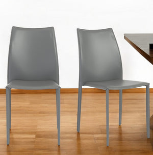 Homeroots Set Of Two Gray Upholstered Leather Dining Side Chairs  Metal 400657