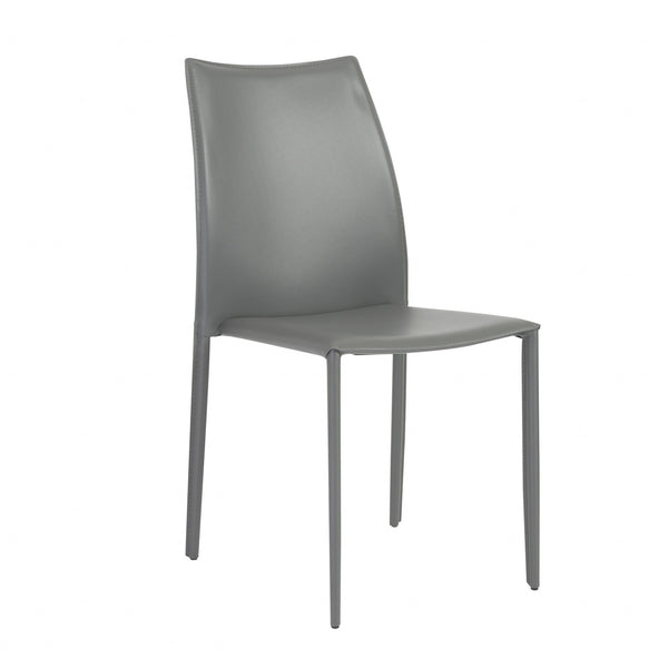 Homeroots Set Of Two Gray Upholstered Leather Dining Side Chairs  Metal 400657