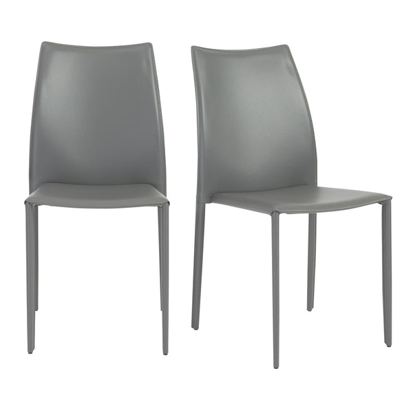 Homeroots Set Of Two Gray Upholstered Leather Dining Side Chairs  Metal 400657