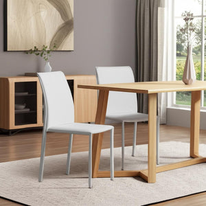 HomeRoots Set of Two Modern White Upholstered Leather Side Chairs for Dining and Versatile Comfort 400658