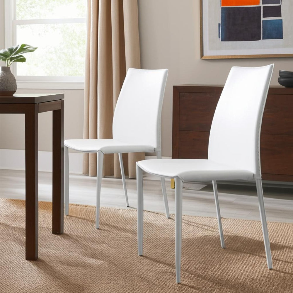 HomeRoots Set of Two Modern White Upholstered Leather Side Chairs for Dining and Versatile Comfort 400658
