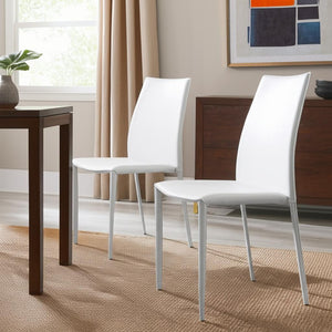 HomeRoots Set of Two Modern White Upholstered Leather Side Chairs for Dining and Versatile Comfort 400658
