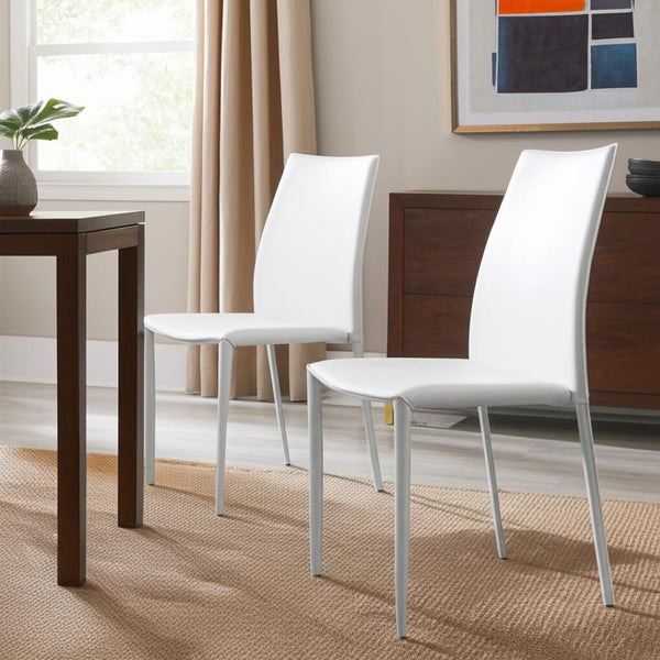 HomeRoots Set of Two Modern White Upholstered Leather Side Chairs for Dining and Versatile Comfort 400658