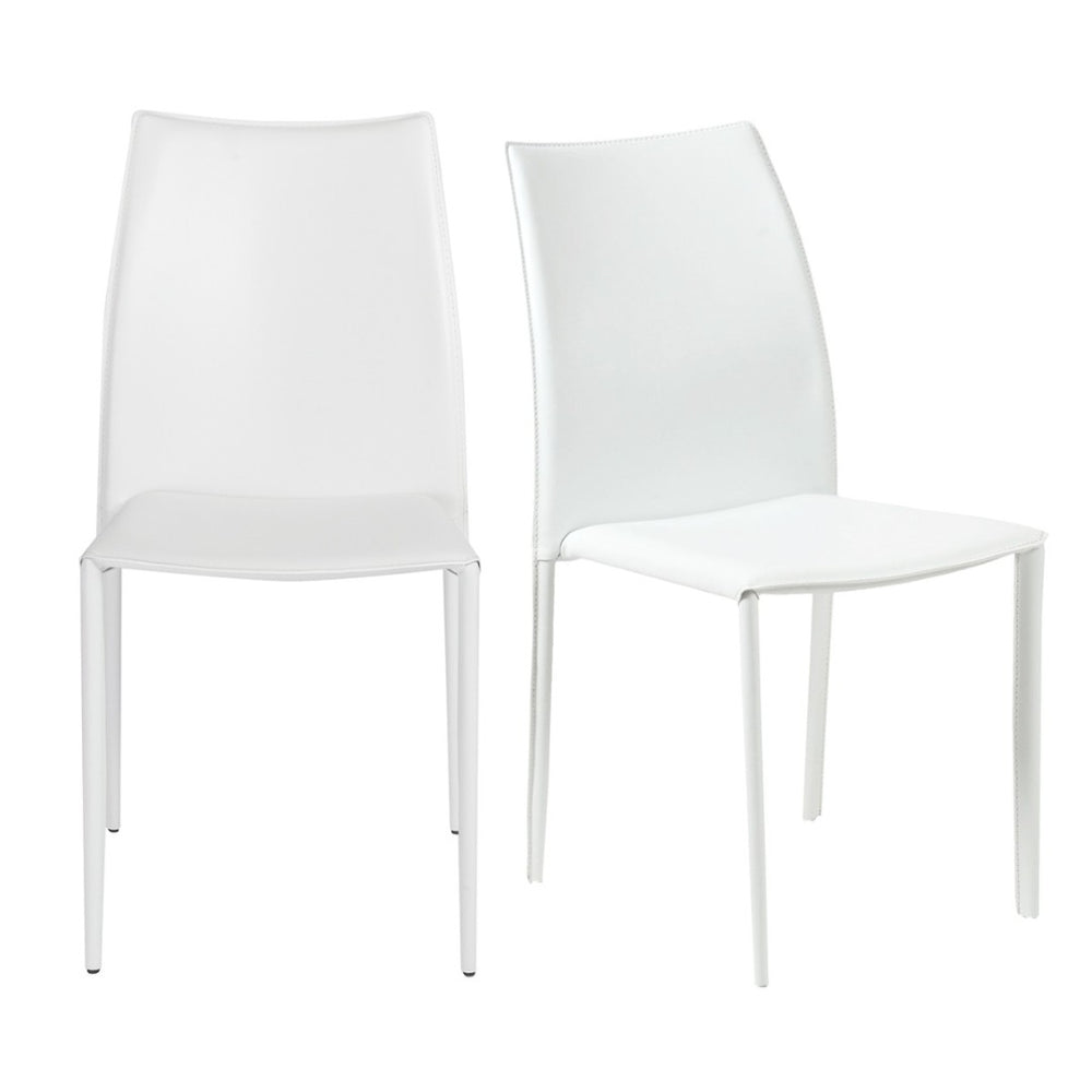 HomeRoots Set of Two Modern White Upholstered Leather Side Chairs for Dining and Versatile Comfort 400658