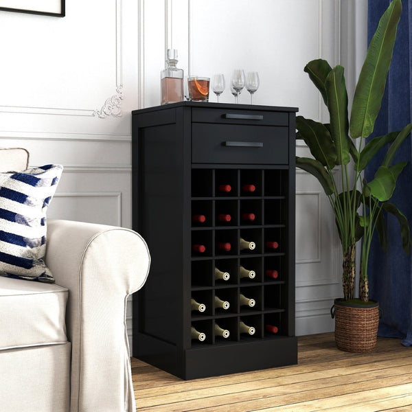 English Elm Black Walnut Modular Buffet Cabinet with Wine Storage Open Shelf and Drawer W331P410380