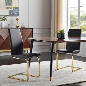 HomeRoots Set of Two Elegant Black and Gold Upholstered Leather Dining Chairs for Modern Spaces and Style 400660