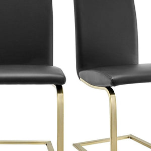 HomeRoots Set of Two Elegant Black and Gold Upholstered Leather Dining Chairs for Modern Spaces and Style 400660