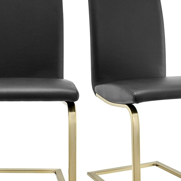 HomeRoots Set of Two Elegant Black and Gold Upholstered Leather Dining Chairs for Modern Spaces and Style 400660