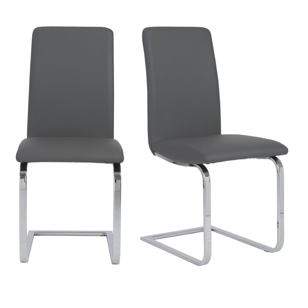 HomeRoots Set of Two Gray and Silver Upholstered Leather Dining Chairs for Modern Elegance and Comfort 400661
