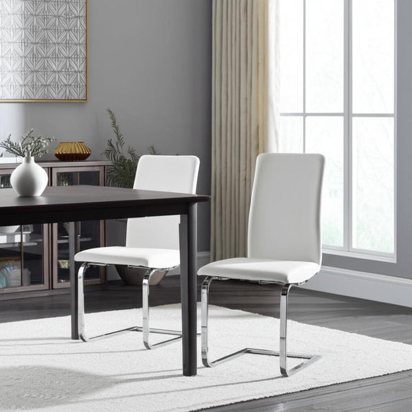 HomeRoots Set of Two Elegant White and Silver Upholstered Leather Dining Side Chairs for Modern Spaces 400663