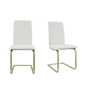 HomeRoots Set of Two Elegant White and Gold Upholstered Side Chairs for Modern Dining and Versatile Spaces 400664
