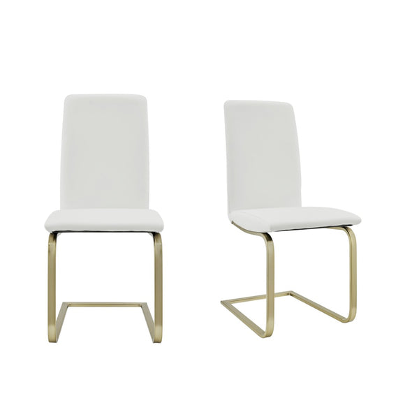 HomeRoots Set of Two Elegant White and Gold Upholstered Side Chairs for Modern Dining and Versatile Spaces 400664
