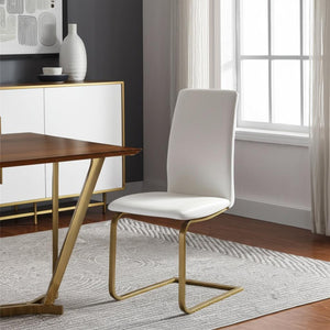 HomeRoots Set of Two Elegant White and Gold Upholstered Side Chairs for Modern Dining and Versatile Spaces 400664