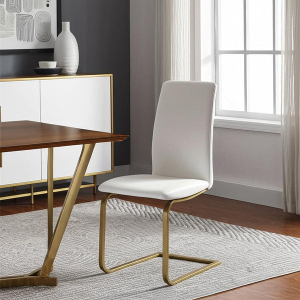 HomeRoots Set of Two Elegant White and Gold Upholstered Side Chairs for Modern Dining and Versatile Spaces 400664