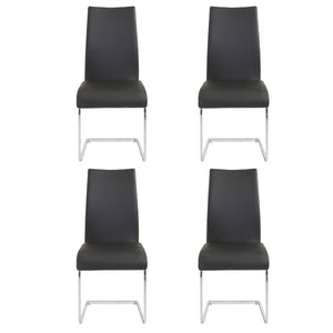 Homeroots Set Of Four Black Faux Faux Leather Long Back Cantilever Chairs  Metal 400665