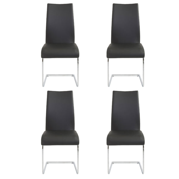 Homeroots Set Of Four Black Faux Faux Leather Long Back Cantilever Chairs  Metal 400665