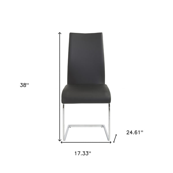 Homeroots Set Of Four Black Faux Faux Leather Long Back Cantilever Chairs  Metal 400665