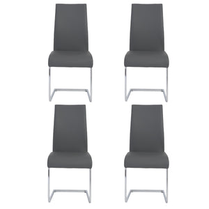 Homeroots Set Of Four Gray Faux Faux Leather Long Back Cantilever Chairs  Metal 400666