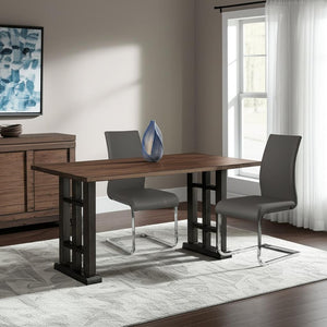 HomeRoots Set of Four Stylish Gray and Silver Upholstered Leather Dining Chairs for Modern Home Decor 400666