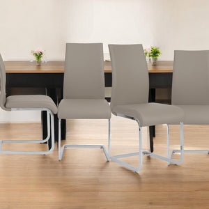 Homeroots Set Of Four Beige Faux Faux Leather Long Back Cantilever Chairs  Metal 400667