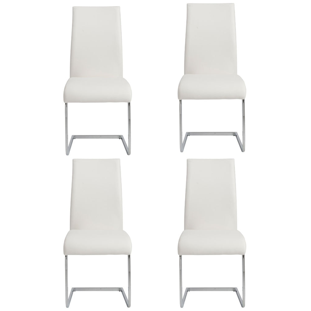 Homeroots Set Of Four White Faux Faux Leather Long Back Cantilever Chairs  Metal 400668