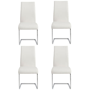 Homeroots Set Of Four White Faux Faux Leather Long Back Cantilever Chairs  Metal 400668