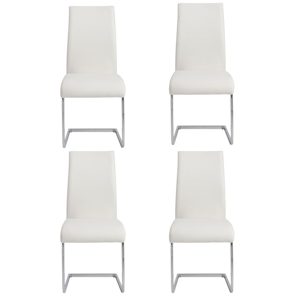 Homeroots Set Of Four White Faux Faux Leather Long Back Cantilever Chairs  Metal 400668
