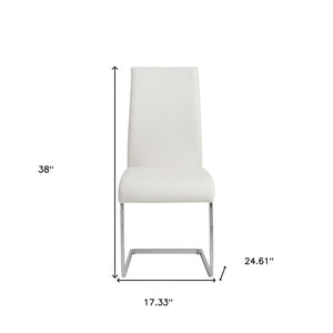 Homeroots Set Of Four White Faux Faux Leather Long Back Cantilever Chairs  Metal 400668