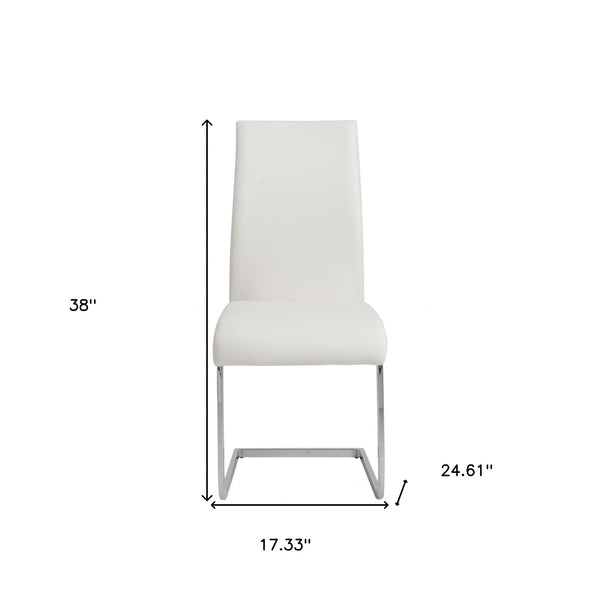Homeroots Set Of Four White Faux Faux Leather Long Back Cantilever Chairs  Metal 400668