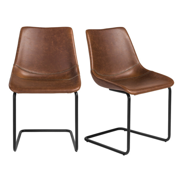 Homeroots Set Of Two Brown Faux Faux Leather Black Cantilever Chairs  Metal 400677