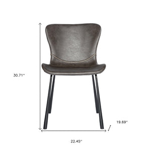 Homeroots Set Of Two Dark Gray Faux Faux Leather Side Chairs  Metal 400682