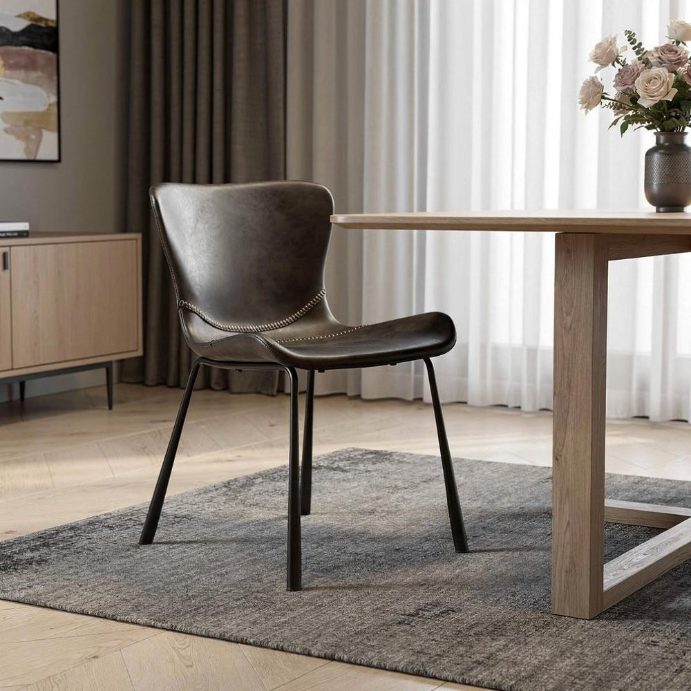 HomeRoots Set of Two Stylish Gray and Silver Faux-Leather Dining Chairs for Modern Spaces and Versatile Use 400682