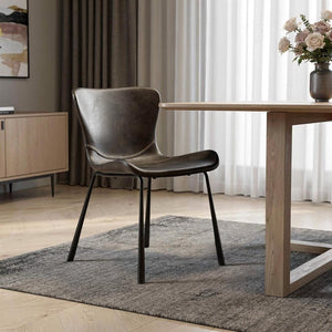 HomeRoots Set of Two Stylish Gray and Silver Faux-Leather Dining Chairs for Modern Spaces and Versatile Use 400682