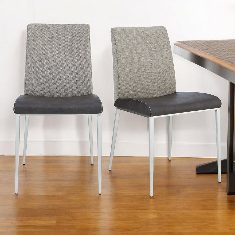 Homeroots Set Of Two Light Gray And Silver Upholstered Fabric Dining Side Chairs  Metal 400683