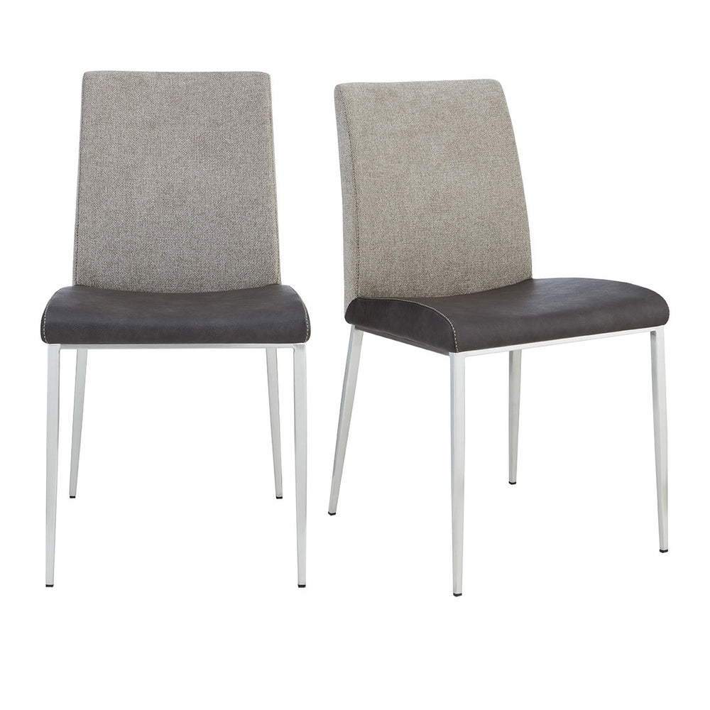 Homeroots Set Of Two Light Gray And Silver Upholstered Fabric Dining Side Chairs  Metal 400683
